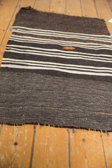 Dark charcoal field with natural striations and short, raw fringe.