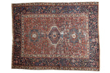 Geometric vintage Karaja rug with a triple medallion in black cherry red and deep navy blue.
