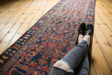 Vintage Malayer runner rug with Herati motif shown in a home for scale.