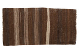 Vintage Turkish Kilim rug features striated vertical stripes in brown and ivory tones, 2'4