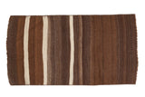 Vintage Turkish Kilim runner, horizontal stripes and abrashes in coffee brown, dark chocolate, ivory.
