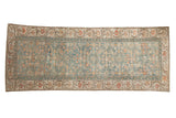 Vintage distressed Malayer runner with faded blue Herati design, classic floral border.