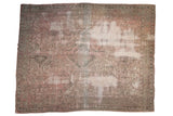 Distressed vintage Oushak carpet with faded medallion design in beige, blush, and moss green, 9'8