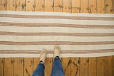 Hand woven Turkish Kilim runner with ivory field and coffee brown multi-banded stripes.
