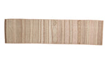 Vintage distressed Jijim rug runner with horizontal banded stripes and diamond motifs in sand and ivory.
