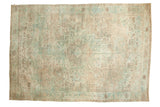 Distressed vintage hand-knotted Heriz carpet with geometric medallion in sea foam blue, 7'7