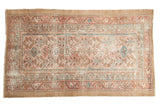 Distressed vintage Persian Hamadan rug, faded blush and sky blue allover floral pattern.