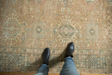 Vintage distressed Karaja carpet with even wear across knot heads, revealing sand, teal, and blush.
