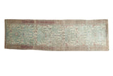 Distressed Malayer runner, expressive willow motif in powder blue, wine red, and ivory, 2'10