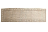 Distressed vintage Mir Serbend runner, allover ivory Mir Boteh motifs with charcoal brown, 3'5