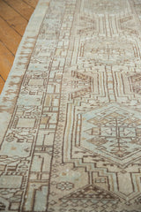 Distressed vintage Serab runner, pale blue and brown geometric pawn border.