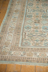 Vintage Distressed Hamadan carpet, soft powder blue and beige geometric border details.