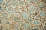 Distressed Hamadan carpet pile with powder blue, beige mini medallions and geometric motifs.