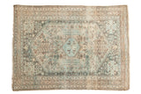 Distressed Abadeh square rug, intricate central medallion, muted beige and sky blue hues.