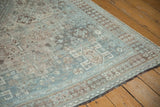 Distressed vintage Shiraz carpet pile, mostly even wear to knot heads, pale blue and brown.