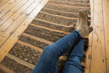 Hand woven Jijim runner with horizontal geometric bands in rich chocolate and coffee.