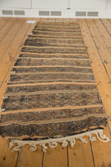 Original braided cream fringe and dark patterned bands on a vintage Jijim runner.