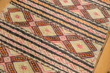 Jijim rug close-up: handwoven horizontal bands contrasting plain and ornamented geometric panels.