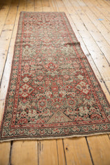 Hand-knotted antique Malayer runner end, Herati motif with brick red, blush, and time-softened tones.