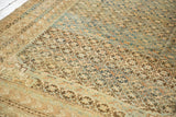 Intricate starburst motif with rich abrash and geometric border on antique Caucasian carpet.