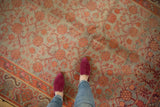 Vintage distressed Khotan runner, germinating pomegranate design in pale tangerine, seafoam green.