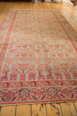 Distressed Khotan runner texture with germinating pomegranate motif in tangerine, wine red.