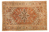 Distressed Mehrivan carpet with terracotta, ivory, and oxidized silver geometric medallion, 6'1