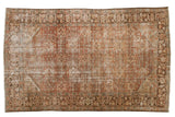 Distressed vintage Persian Mahal carpet, allover Herati pattern, wide border, chestnut, terracotta, beige, 6'6