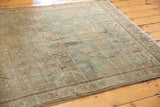 Sea foam green Herati diamond patterns and even wear on a vintage distressed Hamadan rug.