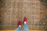 Antique Shiraz rug's Herati motif field, revealing intricate pattern, wear, and copper-navy tones.