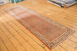 Vintage Persian Mir Serbend runner with staggered brick red mir boteh pattern and ivory borders.