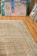 Visible wear on vintage distressed Mir Serbend rug, faded mir boteh, and pawn motif border.