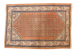 Vintage hand knotted Persian Mir Serbend rug, burnt orange mir boteh, geometric pawn and vine borders.