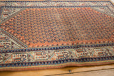 Geometric pawn and vine borders in navy and ivory on a vintage Mir Serbend rug.
