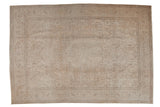 Distressed vintage Sivas carpet, faded quatrefoil medallion and floral designs in soft neutrals, 8x12.