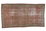 Distressed vintage Malayer rug, allover boteh pattern in blush red and sand with worn texture.