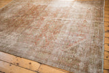 Distressed Mahal carpet corner, revealing even wear across knot heads and softened tones.