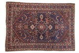 Hand knotted Vintage Shiraz Carpet, deep blue, madder red, geometric medallion.
