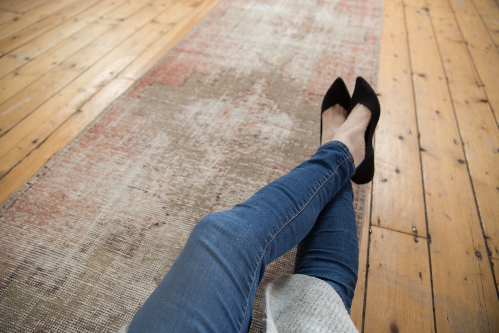 3x10.5 Vintage Distressed Fragment Oushak Rug Runner // ONH Item ee003605 Image 1