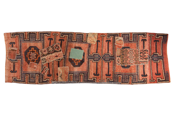 3.5x11 Vintage Distressed Patchwork Kars Rug Runner // ONH Item ee003611