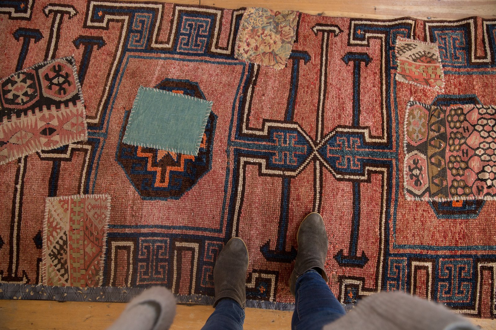 3.5x11 Vintage Distressed Patchwork Kars Rug Runner // ONH Item ee003611 Image 1