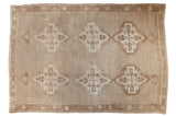 Vintage Distressed Oushak carpet, double column medallions in neutral beige and sand, 6'10