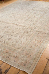 Close-up of Sparta carpet's corner, showing mostly even wear to foundation and knot heads.