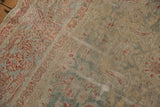 Luminous distressed antique Sultanabad rug pile with faded mallard green and terra cotta Herati.