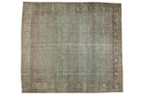 Designer vintage distressed Tabriz carpet, faded aqua green allover motif and classic border.