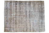 Vintage Distressed Kashan carpet, hand knotted, allover floral design in ivory, dusty teal, and gold, 8'10