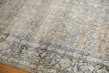 Distressed Kashan pile displaying faded antique ivory and dark dusty teal floral motifs.