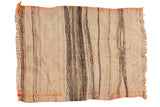 Vintage distressed Turkish Kilim rug with varied ivory, charcoal, brown vertical stripes, 1'11