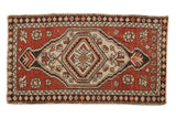 Distressed Oushak rug, hexagonal medallion, rust, ivory, brown tones, 1'7
