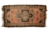 Distressed vintage Oushak rug runner, blush field, central medallion, 1'9
